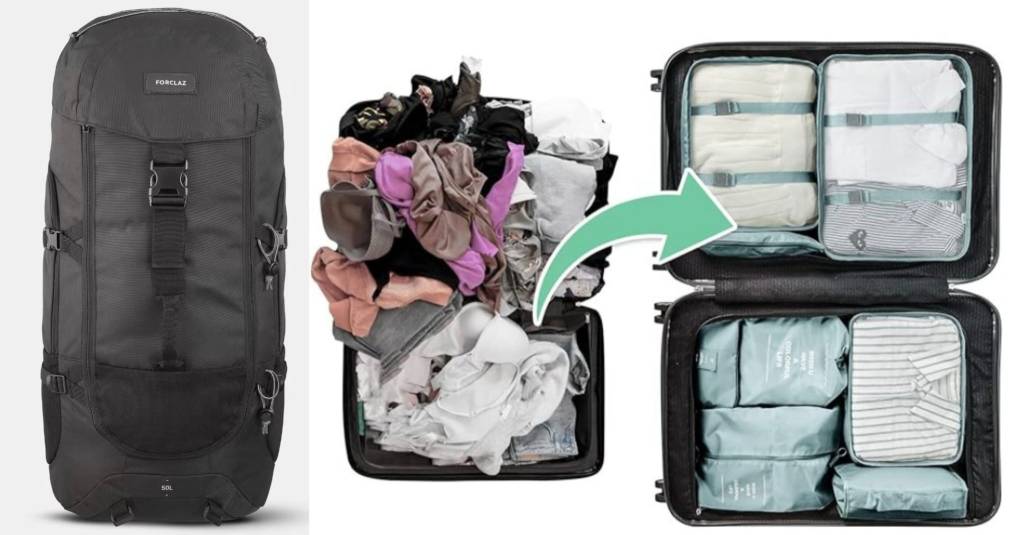 Mochila de 50L y organizadores de equipaje