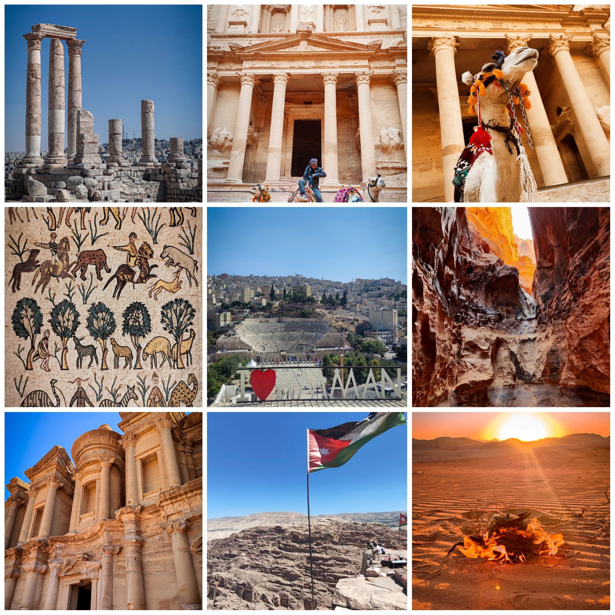 Collage de diferentes sitios de Jordania, incluidos en el Jordan Pass