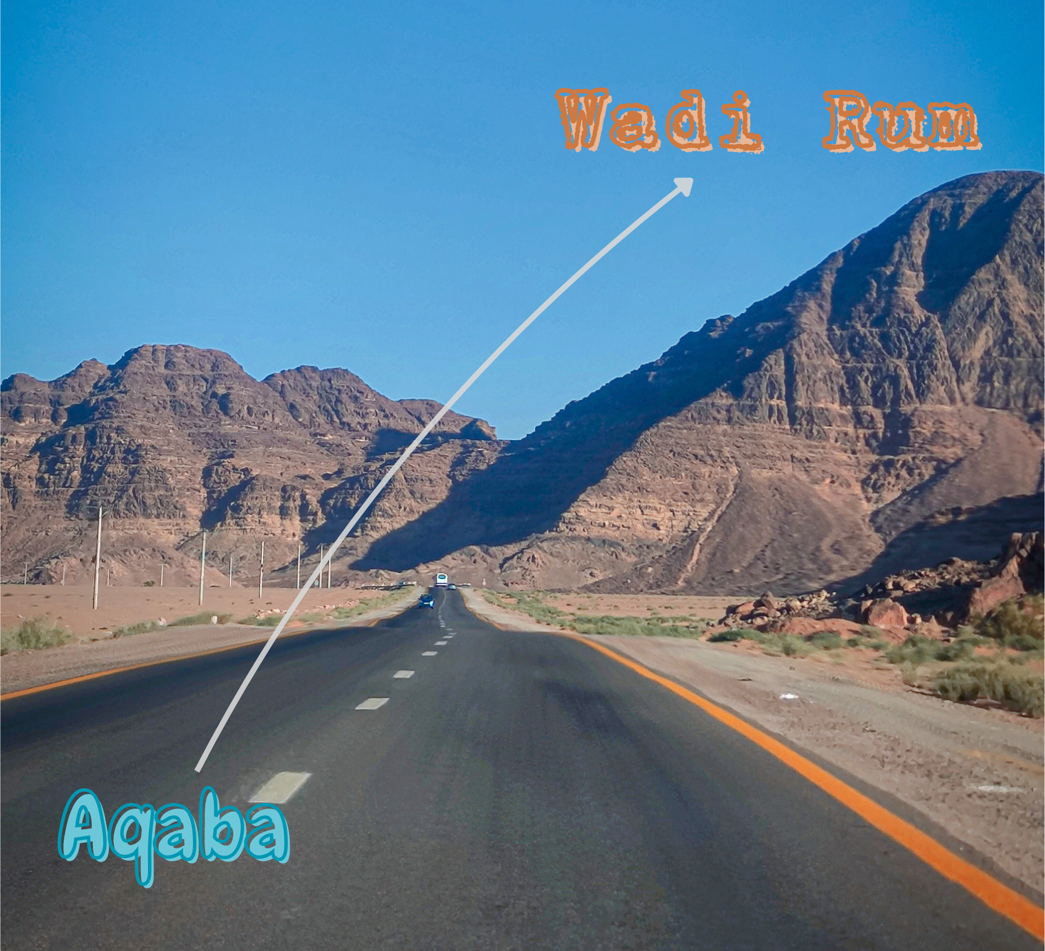 Trayecto en coche desde Aqaba a Wadi Rum