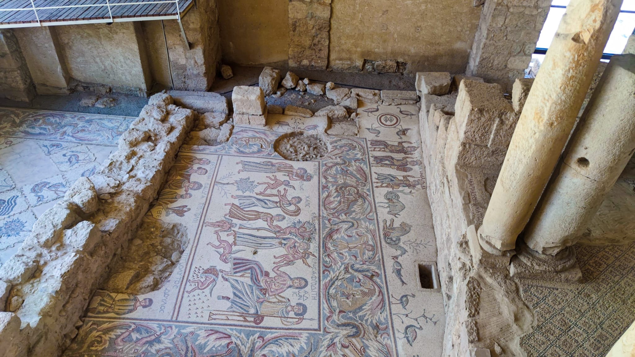 Mosaico del Salón Hipólito, en el Parque Arqueológico de Madaba, Jordania.