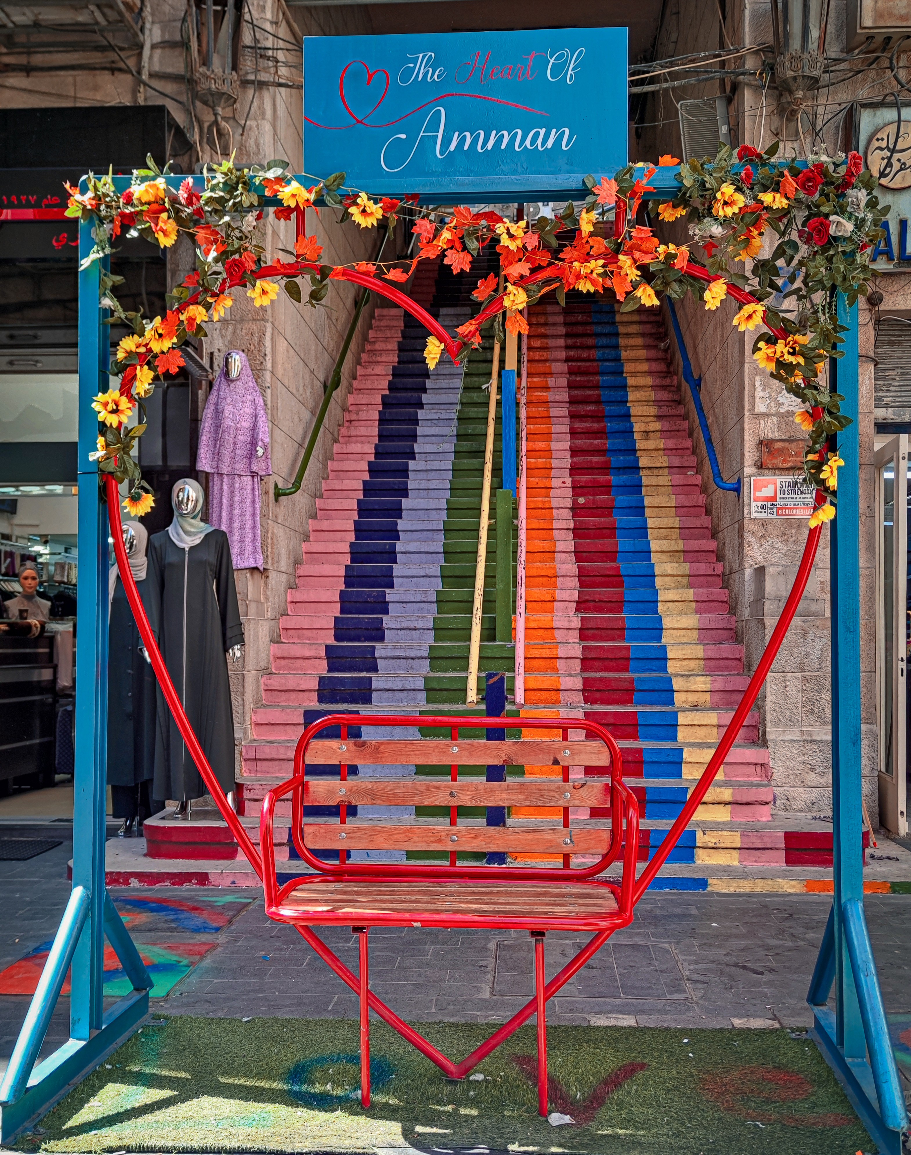 Downtown de Ammán, escalera arcoiris, the heart of Ammán.